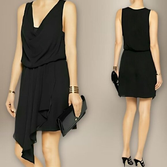 Joie Draped Mini Dress Cowl Neckline Sleeveless Asymmetric Hemline Silk Black XS - Picture 1 of 12